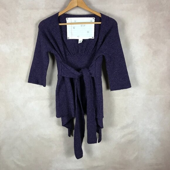 ANTHROPOLOGIE Wool Blend Wrap Sweater Purple Size SMALL - Picture 4 of 11